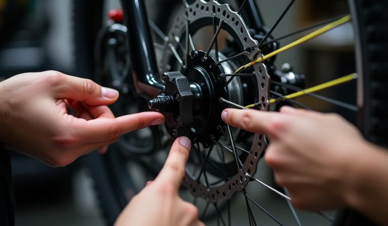 Student learning how to adjust bike brakes