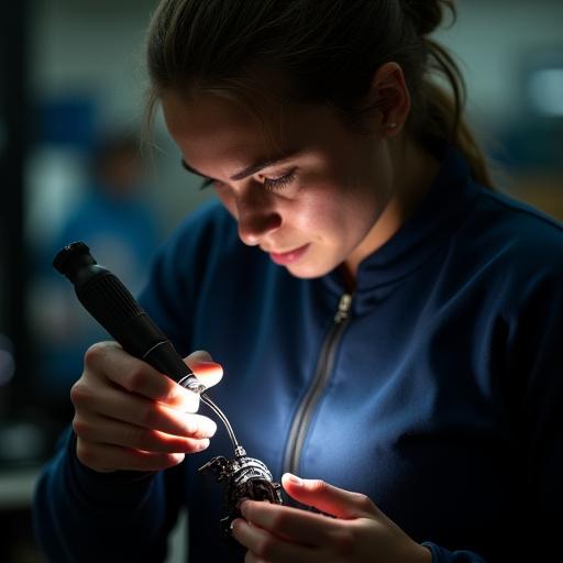 Guest Lecturer Geneviene Yedatore working on a derailleur