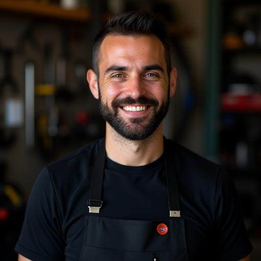 Head Instructor Gatts Kocagil smiling in shop apron
